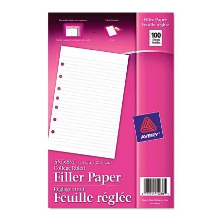 Avery Avery Mini Binder Filler Paper 14230, 5-1/2" x 8-1/2", White, 100 Sheets 14230